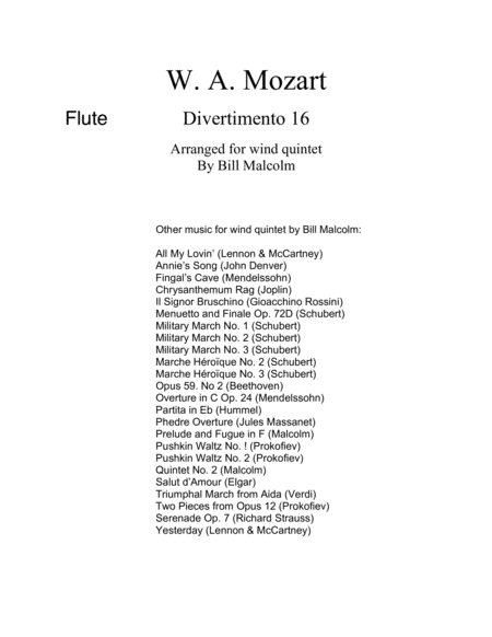 Free Sheet Music Divertimento No 16 For Wind Quintet