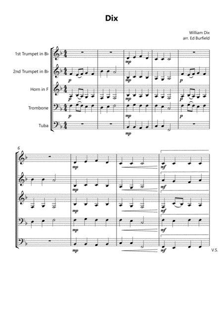 Free Sheet Music Dix Hymn Tune For Brass Quintet With Reharmonisation And Descant