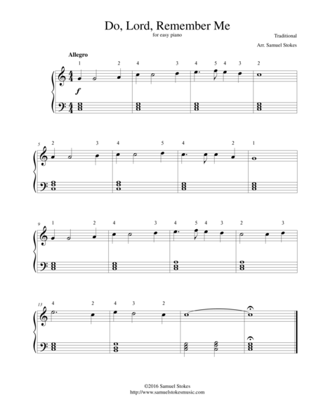 Do Lord Remember Me For Easy Piano Sheet Music