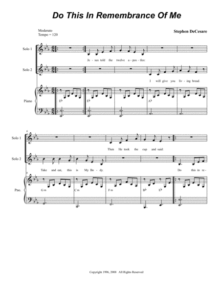 Free Sheet Music Do This In Remembrance Of Me