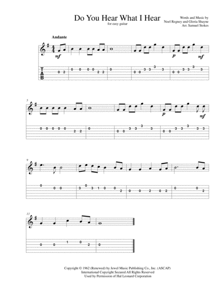 Free Sheet Music Do You Hear What I Hear For Easy Guitar With Tab