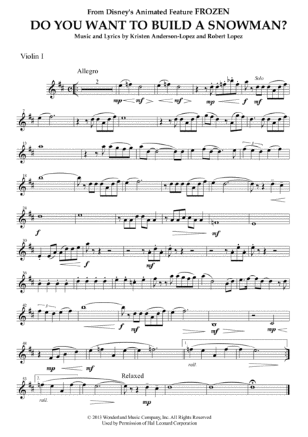 Free Sheet Music Do You Want To Build A Snowman From Frozen For String Quartet