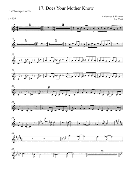 Does Your Mother Know 1st Trumpet From Mamma Mia Sheet Music