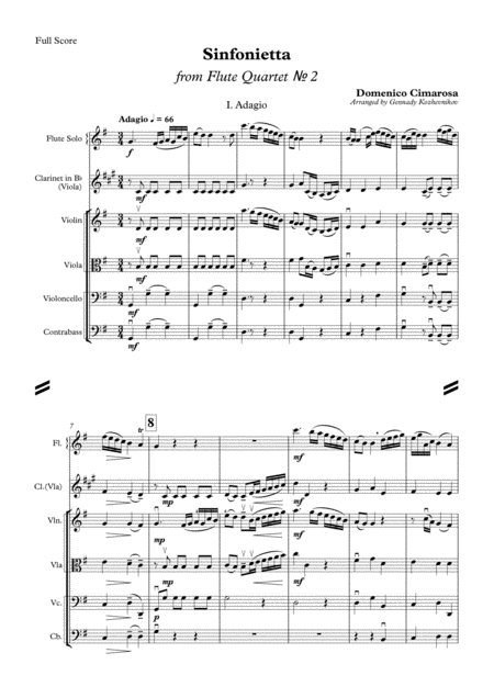 Free Sheet Music Domenico Cimarosa Sinfonietta From Flute Quartet 2