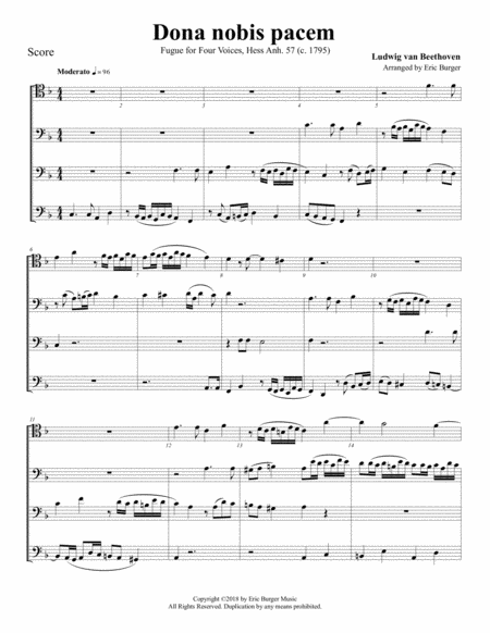 Dona Nobis Pacem For Trombone Or Low Brass Quartet Sheet Music