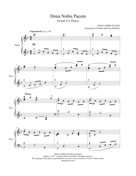 Dona Nobis Pacem Grant Us Peace Sheet Music