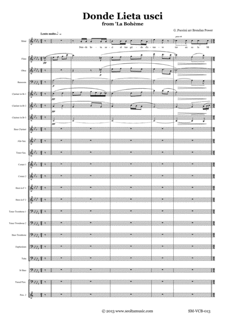 Free Sheet Music Donde Lieta Usci From La Bohme G Puccini Arranged For Soprano Solo And Concert Band