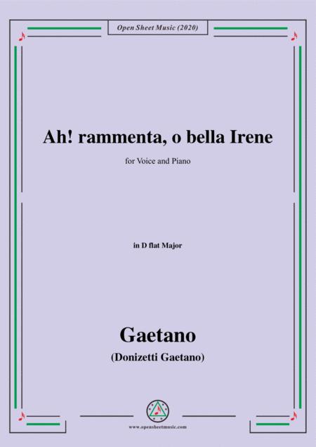 Donizetti Ah Rammenta O Bella Irene In D Flat Major For Voice And Piano Sheet Music