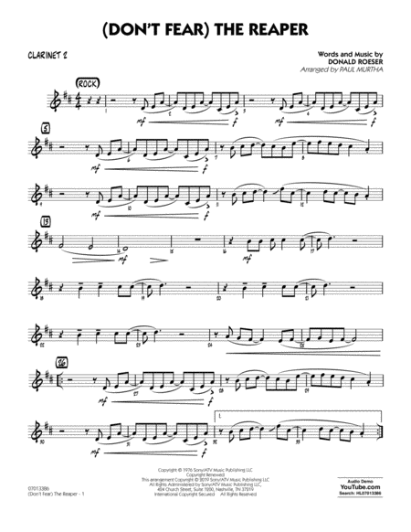 Free Sheet Music Dont Fear The Reaper Arr Paul Murtha Bb Clarinet 2