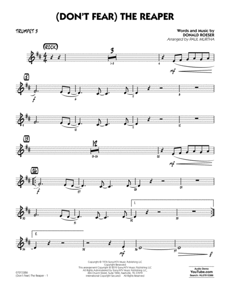 Dont Fear The Reaper Arr Paul Murtha Trumpet 3 Sheet Music