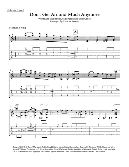 Dont Get Around Much Anymore Jazz Guitar Chord Melody Sheet Music