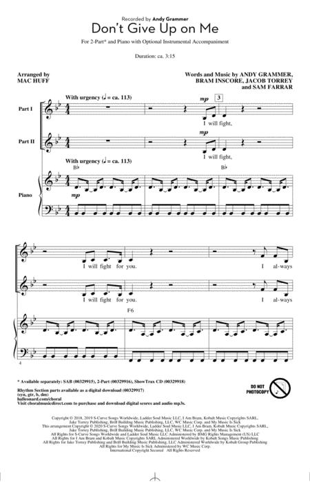 Dont Give Up On Me Arr Mac Huff Sheet Music