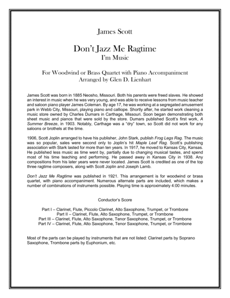 Dont Jazz Me Ragtime Quartet Sheet Music