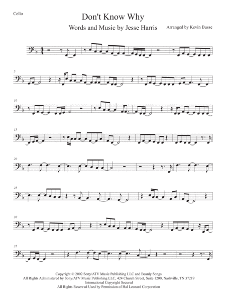 Free Sheet Music Dont Know Why Cello