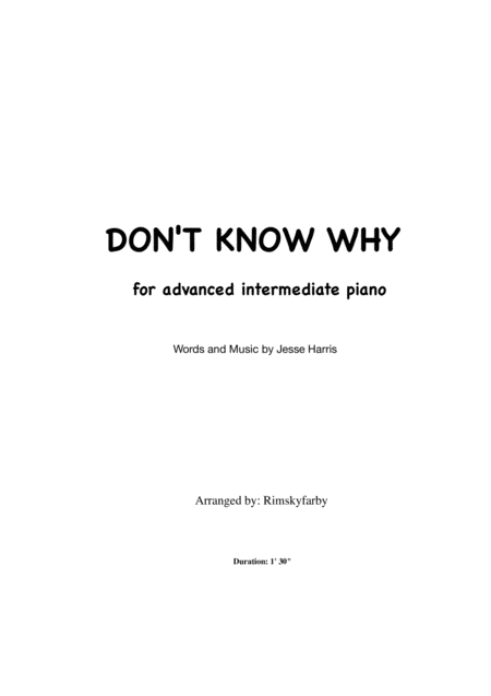 Free Sheet Music Dont Know Why For Intermediate Piano