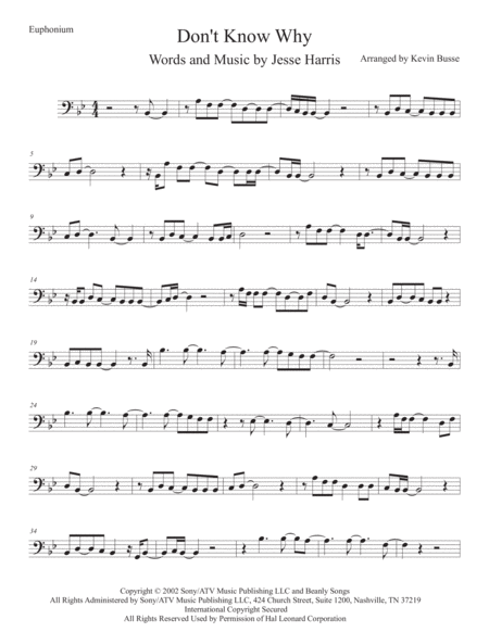 Dont Know Why Original Key Euphonium Sheet Music