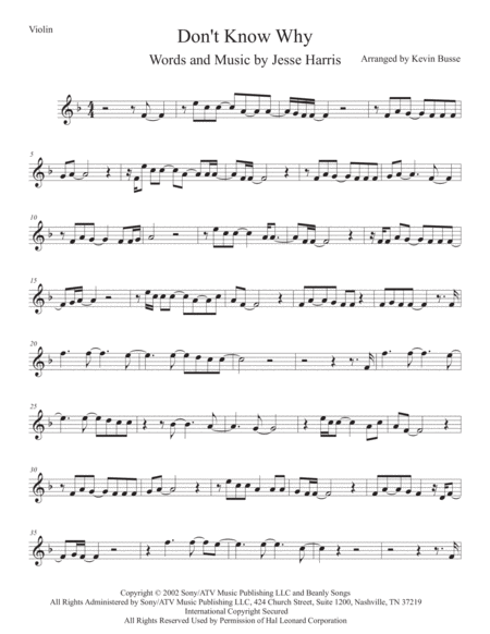 Free Sheet Music Dont Know Why Violin