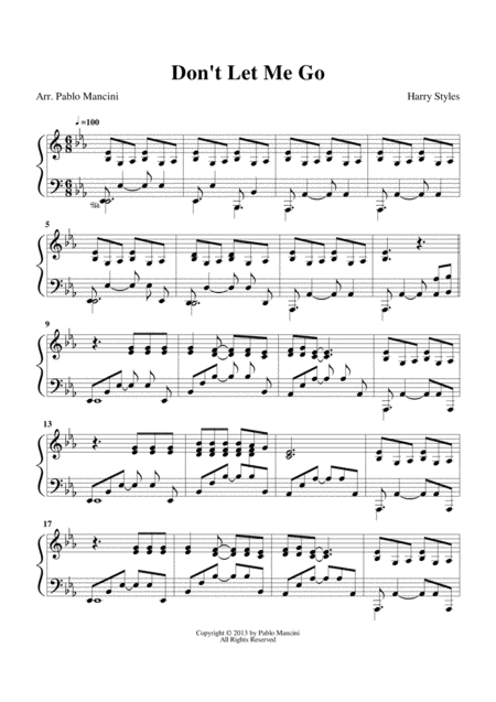 Dont Let Me Go Harry Styles Version Piano Arrangements Pablo Mancini Sheet Music