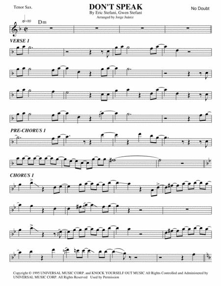 Free Sheet Music Dont Speak Tenor Sax