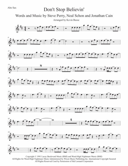 Dont Stop Believin Alto Sax Sheet Music