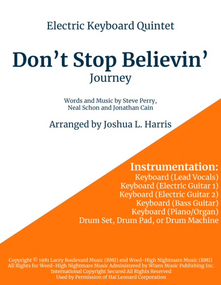 Dont Stop Believin Journey Electric Keyboard Quintet Sheet Music