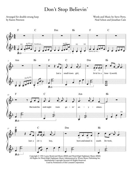 Free Sheet Music Dont Stop Believin Journey For Double Strung Harp