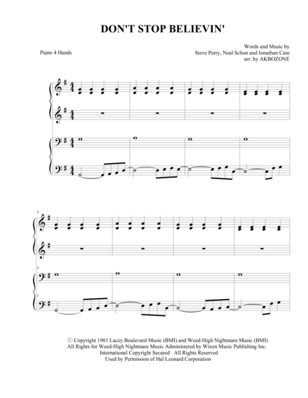 Dont Stop Believin Piano 4 Hands Sheet Music