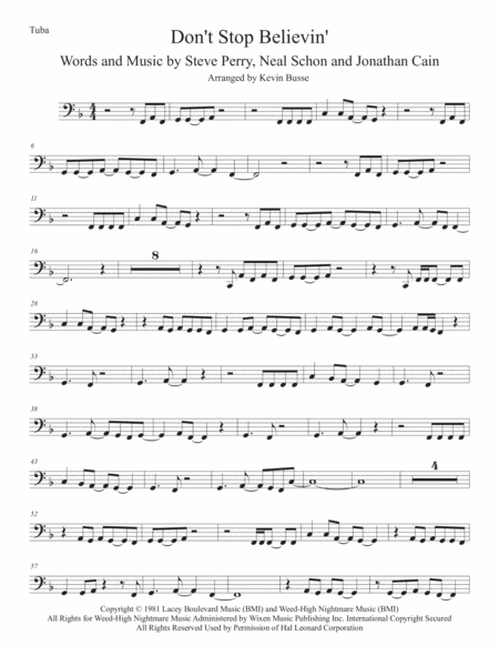 Dont Stop Believin Tuba Sheet Music