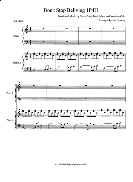 Dont Stop Believing Piano Duet Sheet Music