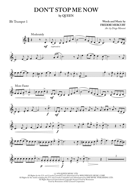 Dont Stop Me Now For Brass Quartet Sheet Music