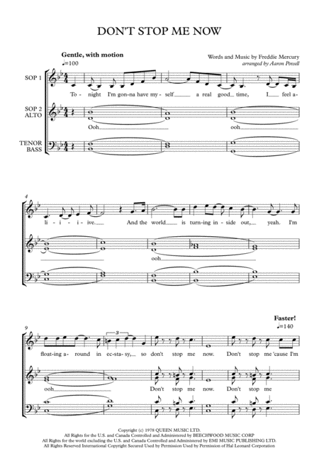 Dont Stop Me Now Satb A Cappella Sheet Music