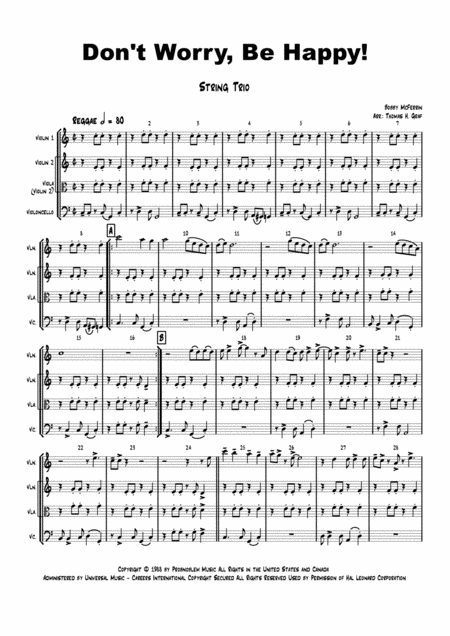 Free Sheet Music Dont Worry Be Happy Bobby Mcferrin String Trio
