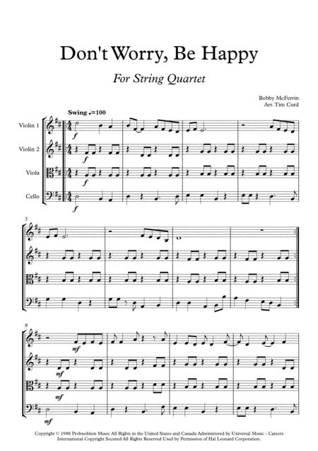 Free Sheet Music Dont Worry Be Happy For String Quartet