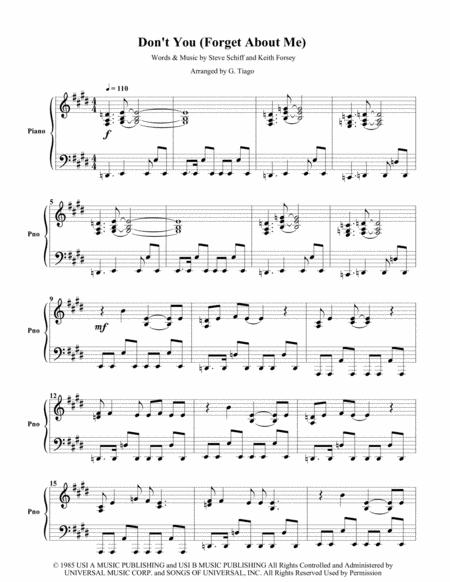 Free Sheet Music Dont You Forget About Me Piano Solo