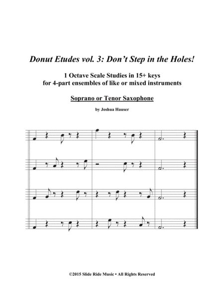 Free Sheet Music Donut Etudes Vol 3 Dont Step In The Holes Soprano Or Tenor Saxophone Quartet
