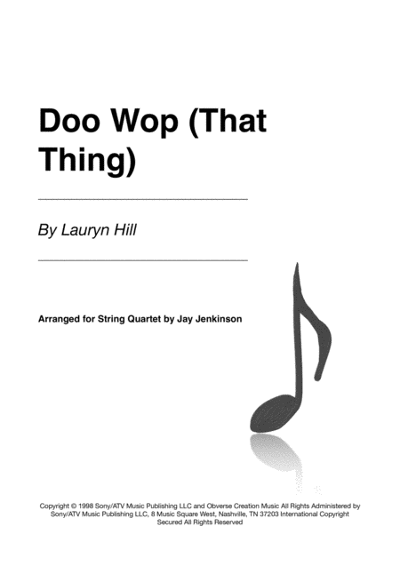 Doo Wop That Thing For String Quartet Sheet Music