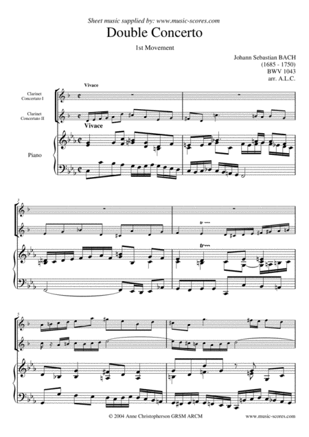 Double Concerto 1st Movement 2 Clarinets Lower Piano Sheet Music