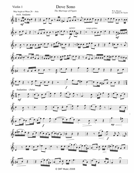 Dove Sono From Marriage Of Figaro Mozart String Quartet Sheet Music