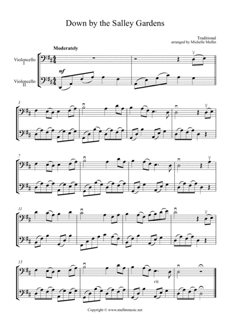Free Sheet Music Down By The Salley Gardens Cello Duet