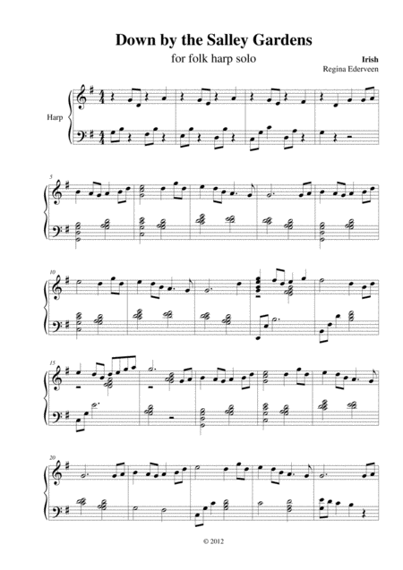 Down By The Salley Gardens Lever Harp Solo Sheet Music