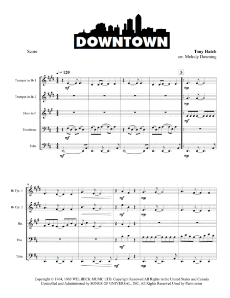 Downtown For Brass Quintet Sheet Music