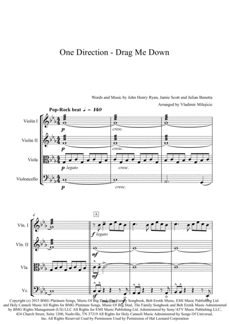 Free Sheet Music Drag Me Down