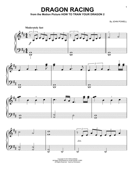 Free Sheet Music Dragon Racing From How To Train Your Dragon 2