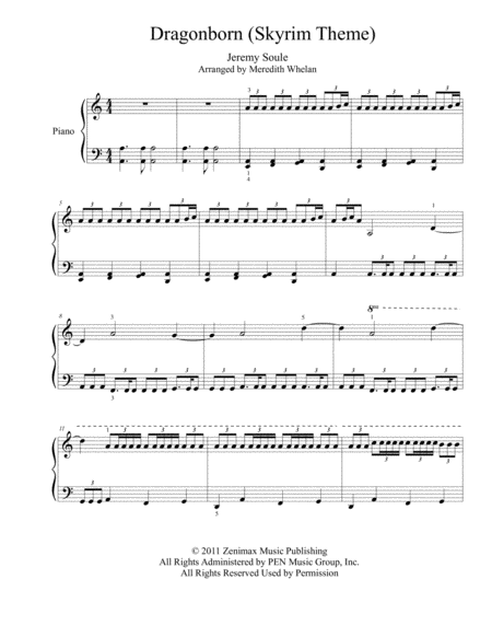 Free Sheet Music Dragonborn Skyrim Theme Easy Piano