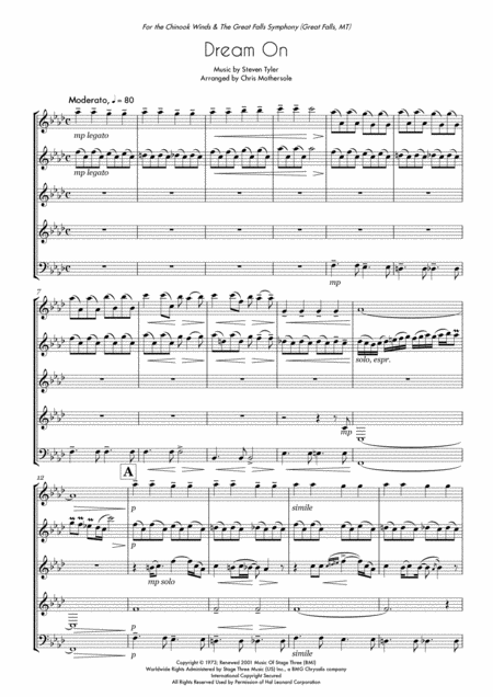 Dream On For Wind Quintet Sheet Music