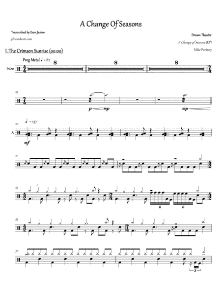 Dream Theater A Change Of Seasons Sheet Music