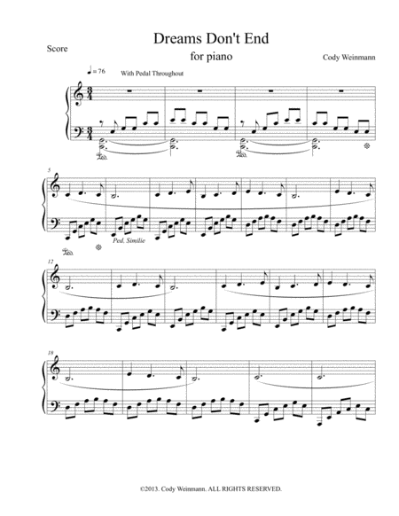 Dreams Dont End For Piano Solo Sheet Music