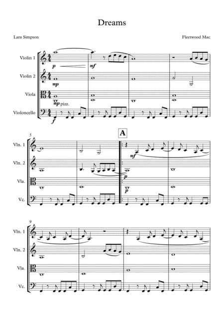 Free Sheet Music Dreams Fleetwood Mac String Quartet