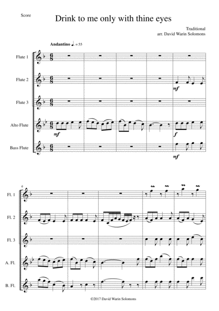 Free Sheet Music Drink To Me Only With Thine Eyes For Flute Quintet