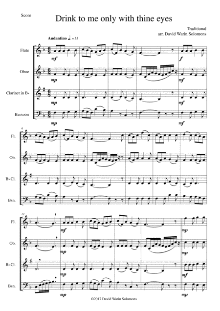 Drink To Me Only With Thine Eyes For Wind Quartet Sheet Music